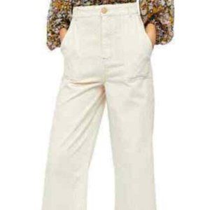 Free People Women's Ivory Sunday Skies Cotton Straight Leg Cropped Pants Size 8